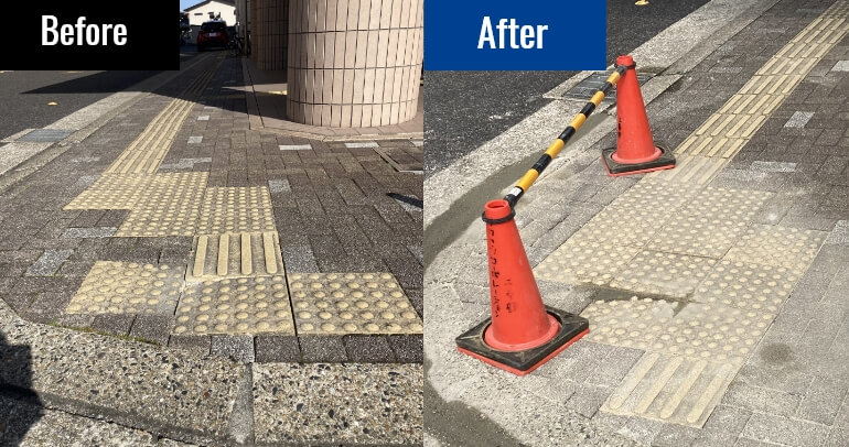 点字ブロックの交換作業