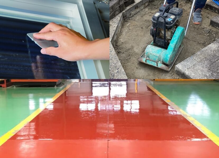 ガラスフィルム施工と道路の補修工事と工場床のUVコーティング